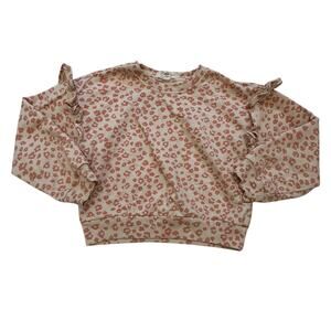 Jessica Simpson Girls Sweatshirt sz 6 Rose Gold Leopard Ruffle Sleeve Sweatshirt